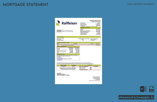 Hypothekenauszug der Luxembourg Banque Raiffeisen als Word- und PDF-Beispielvorschau